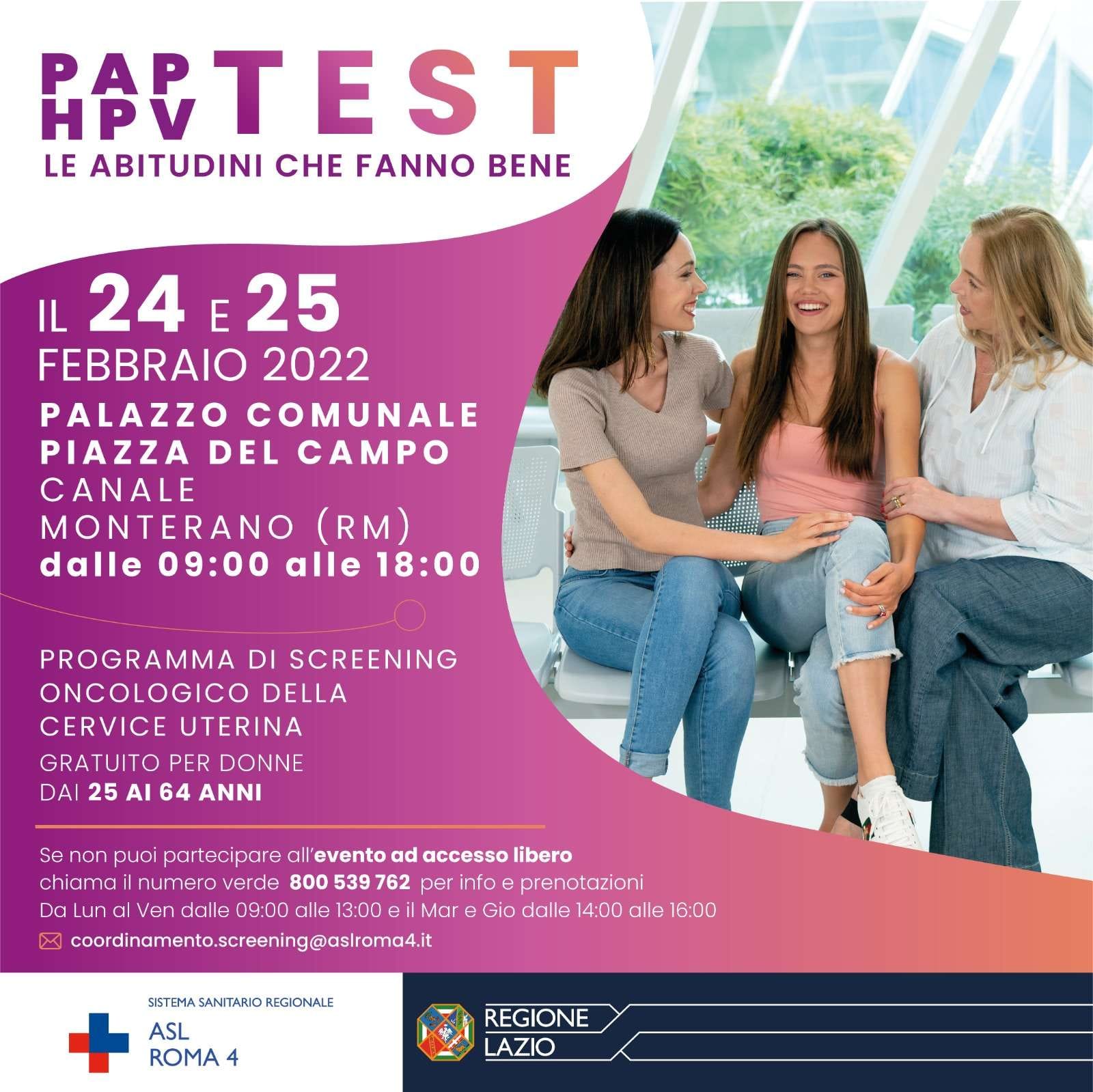 screening gratuito paptest canale monterano